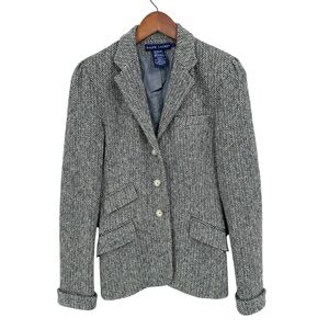RALPH LAUREN Blazer Jacket Herringbone Lined Wool Black Tan